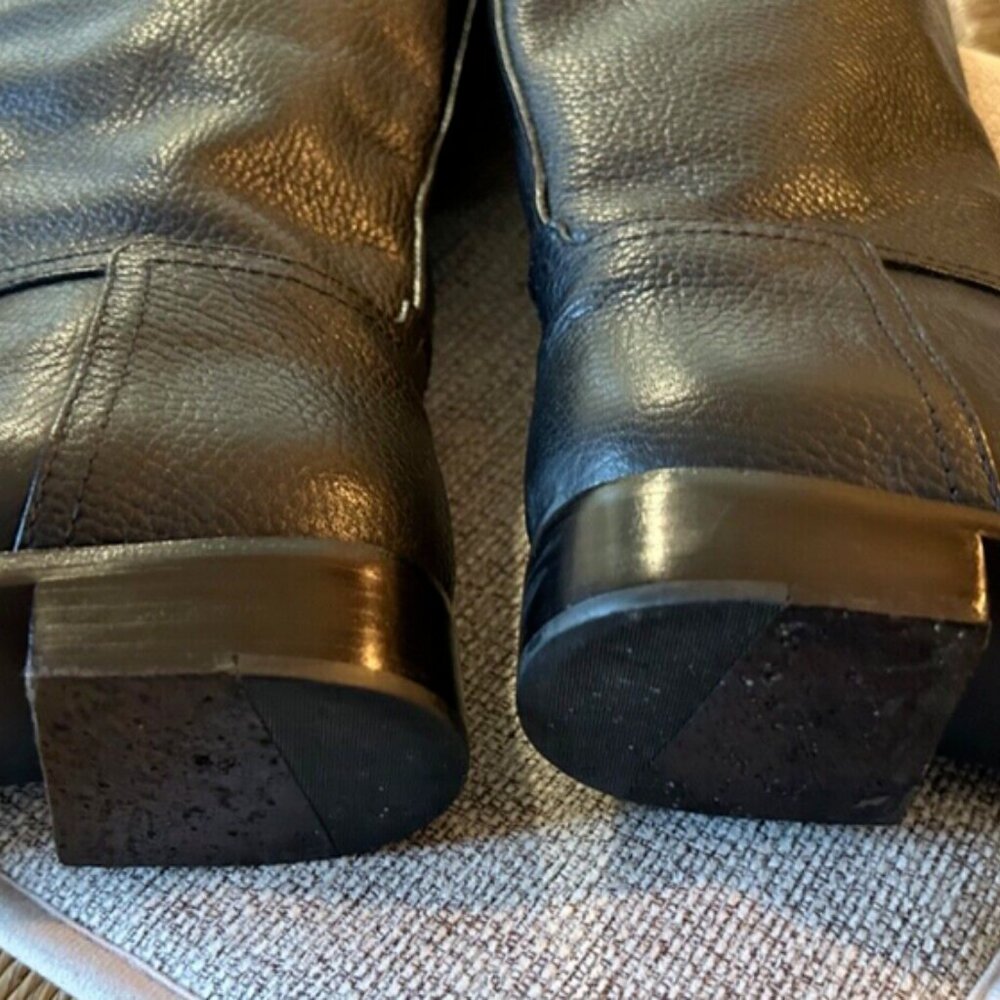 Tory Burch Black Leather Tall Riding Boots with Gold Logo - Picture 11 of 14